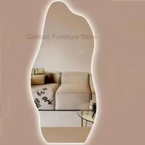Large Led Light Makeup Mirror Irregular Modern Wall Dorm Makeup Mirror Asthetic Bedroom Hogar Y Deco