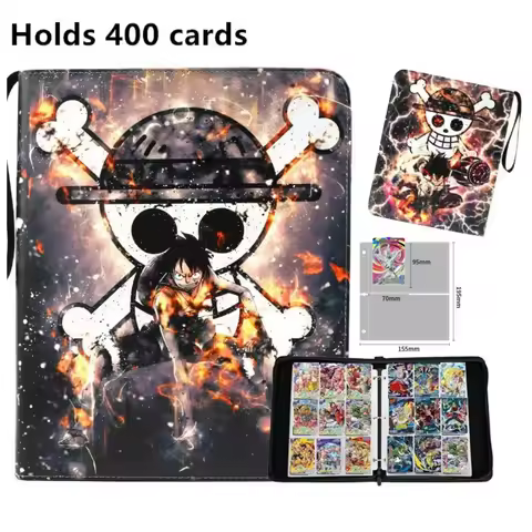 400pcs Large Capacity One Piece Card Album 4-grid Storage Leather Zipper Style Anime Peripheral Card