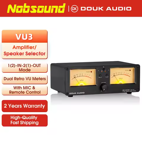 Nobsound Dual Analog VU Meter DB Panel Display 2-way Amplifier / Speaker Audio Switcher Box Selector