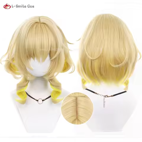 HSR Aglaea Cosplay Wig Gold Gradient Yellow 35cm Curly Wigs Heat Resistant Synthetic Hair Halloween 
