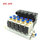 4V210-08 DC12V DC24V AC220V 2 Positions 5 Way Solenoid Valve Aluminum Base Fitting Mufflers Set 5 S