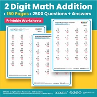 2500 Questions- Printable 2 Digit Math Addition Worksheets✔️150 Pages Worksheets with Answer Keys✔️[