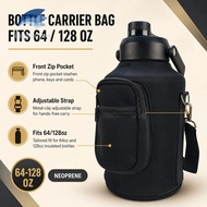 Water Bottle Carrier Sleeve Holder Adjustable Strap 64oz 128oz Front Zip Pocket
