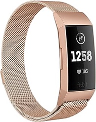 LAREDTREE Metal Loop Replacement Bands Compatible with Fitbit Charge 3/ Fitbit Charge 4 / Fitbit Charge 3 SE Smart Watch with Stainless Steel Metal Fitbit Charge 4 Bands for Women Men