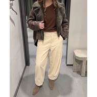 ZARA ZW COLLECTION CORDUROY Pants BARREL Style High Waist TROUSERS (B0301)
