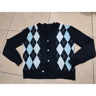 Argyle cardigan thick,/, tightbiru