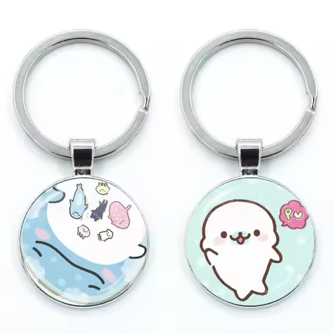 Cute Animal Seal Mamegoma Cartoon Keychain Glass Cabochon KeyRing Bag Car Key Chain Ring Holder Char