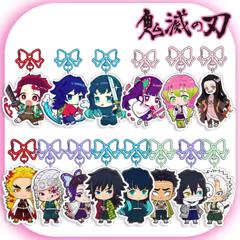 Demon Slayer Bow Q Version Keychain Anime Kokushibou Kibutsuji Muzan Akaza Kaigaku Acrylic Keychain