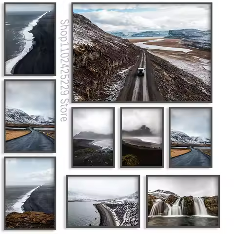 Iceland Landscape Coast Highway Mountainous Region Poster Canvas Printing Iceland Travel Wall Decor