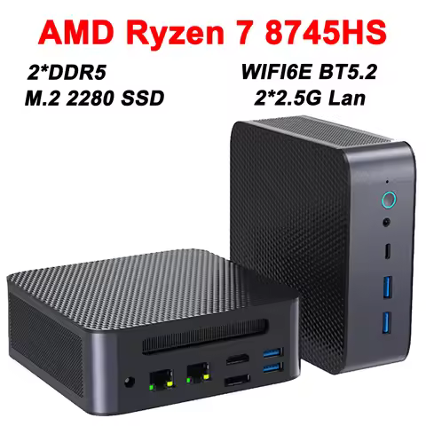 H90 Pro Mini PC AMD Ryzen 7 8745HS 2*DDR5 1*M.2 2280 SSD Win11 Pro WiFi6E BT5.2 2*2.5G LAN Type-C De