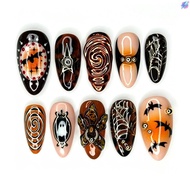 3D Halloween Almond Nails - Dark Sweet Cool Flower Spider Web Nail Art