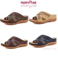 PC0 Retro Women Soft Sandals Round Toe Kasut Ladies Beach Slope Heel Comfortable Shoes for Female