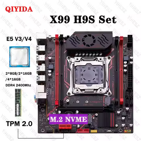 QIYIDA X99 H9S Motherboard Set LGA2011-3 E5 V3/ V4 CPU 16/32/64GB DDR4 2400Mhz M.2 NVME USB3.0 SATA3