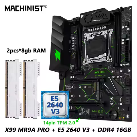MACHINIST X99 Motherboard Combo With Intel Xeon E5 2640 V3 LGA 2011-3 CPU and DDR4 16GB RAM Kit MR9A