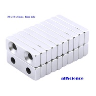 Neodymium Cuboid Block 30x10x5mm  ( 4mm Countersunk 2 Hole ) NdFeB N35  Super Magnet