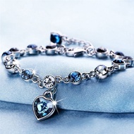 Fashion Heart of Ocean Pendant Bracelets New Shiny Blue Crystal Love Heart Bracelet for Women Valentine's Day Jewelry Wholesale