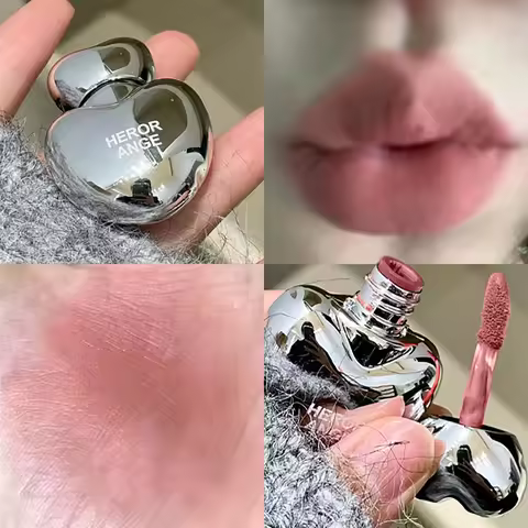 Peach Heart Silky Matte Lipgloss&Blush Low-saturation Gray Pink Liquid Lipstick Waterproof Non-Stick