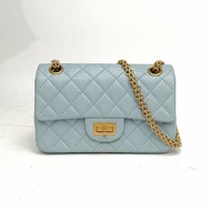 CHANEL 2.55口蓋包迷你藍色牛皮晶片金扣肩背包