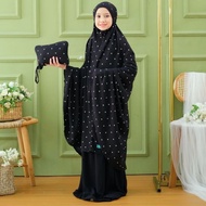 MUKENA ANAK RAYON VISCOSE ZLATRA MOTIF POLKA HITAM