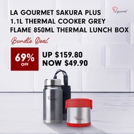 La Gourmet Sakura Plus 1.1L Thermal Cooker (Grey) + Flame 850ml Thermal Lunch Box