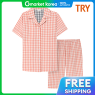 ชุดนอนผู้หญิงแขนสั้นลายตาราง Try รุ่น J15