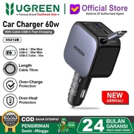 UGREEN Car Charger Built in Cable Type C Retractable Fast Charging 60W 145W