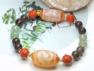 Tibetan Dzi Beads S Money Hook Dzi with Aquarius Dzi Beads 藏传红玉髓S金钱钩天珠配宝瓶天珠 21.6x14.6mm