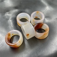 Natural Pretty Yellow Chalcedony Agate Men's Finger Cinnabar Red Agate Ring Ring.