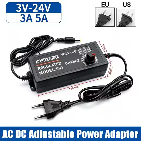 3-12V 3-24V 9-24V 12-24V Adapter Adjustable 3A 5A Power Supply Display ScreenRegulated Knob Dc 5.5*2