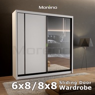 FREE INSTALL Almari Baju Wardrobe Sliding Door Anti-Jump Mirror 8x8 6x8 Cabinet Clothes 8ft x 8ft | 