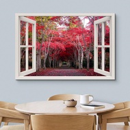 1PCS Framed Canvas Print Wall Art Window Scene Green Forest Lake Snow Mountain Wilderness Nature Pho