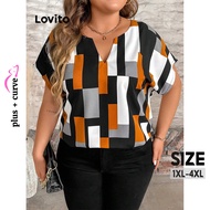 Lovito Plus Size Curve Blouse Casual Patchwork Colorblock Blouse for Women LNL81191