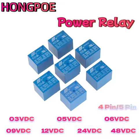 5 Pieces Power Relays SRD-03VDC 05VDC 06VDC 09VDC 12VDC 18VDC 24VDC 48VDC-SL-A SL-C T73 7A 10A 15A 4