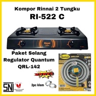 Paket Kompor Gas Rinnai 2 Tungku RI 522C Bonus Selang Regulator