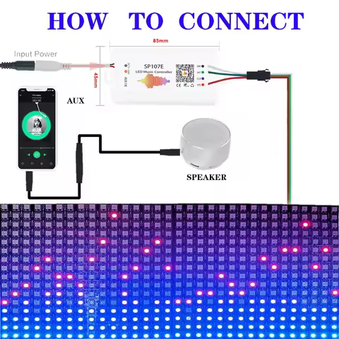 SP107E pixel IC SPI LED Music Controller，Wireless Bluetooth Control By APP For WS2812 SK6812 SK9822 