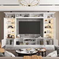 114 Large Wall Unit Entertainment Center With Bookshelves, Lights And 18 Shelves, Modern 4-piece Tv 