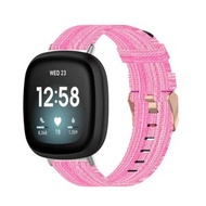 全城熱賣 - 適用於 Fitbit Versa 3 / Fitbit Sense 尼龍帆布條紋錶帶, 尺寸: 均碼（粉紅色）