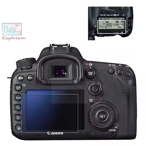 Self-adhesive Tempered Glass Main LCD + Info Top Shoulder Screen Protector for Canon 7D Mark II 7D2 