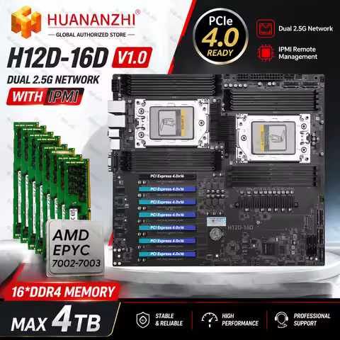 H12D-16D Motherboard 7*PCIe4.0 X16 With IPMI AMD EPYC 7002 7003 Series CPU Kit 8 Channel 16*DDR4 Max
