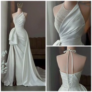 2In1 Bodycon Wedding Dress with Fishtail Collar and Pearl Waist for Brides with Taffa Table Size S M