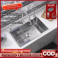 Nano Sink Bowl SUS304 Dapur Sink Stainless Steel Handmade Kitchen Singlr Double Bowl Basin Sink Stai