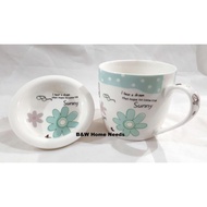 Cangkir Gelas Mug Keramik Gagang Motif Dengan Tutup/Tatakan Deye