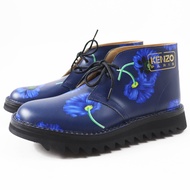 全新KENZO Wave Nigo Poppy 印花繫帶皮革踝靴，藍色和海軍藍，37 碼，附鞋盒和防塵袋。