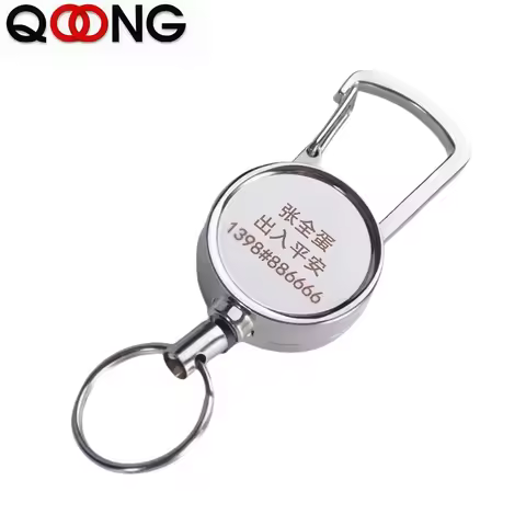 50cm Custom Lettering Resilience Kevlar Rope Elastic Keychain Metal Keyring Sporty Retractable Keych