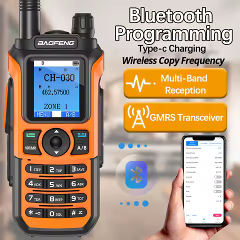Baofeng GM-21 Walkie Talkie GMRS Transceiver Bluetooth Wireless Programing Multi-Band Receiving AM F