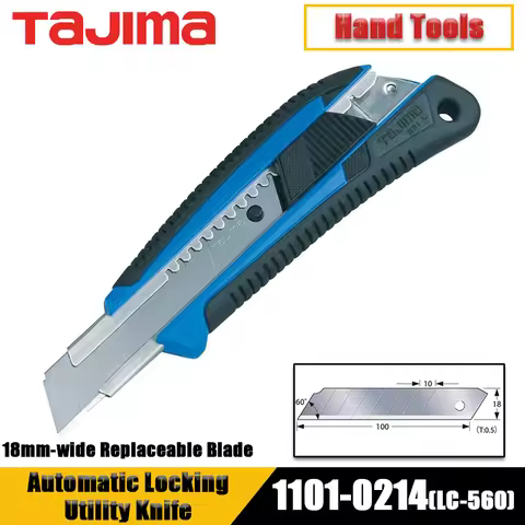 TAJIMA 1101-0214 Automatic Locking Utility Knife with 18mm-wide Replaceable Blade Wallpaper Knife Cu