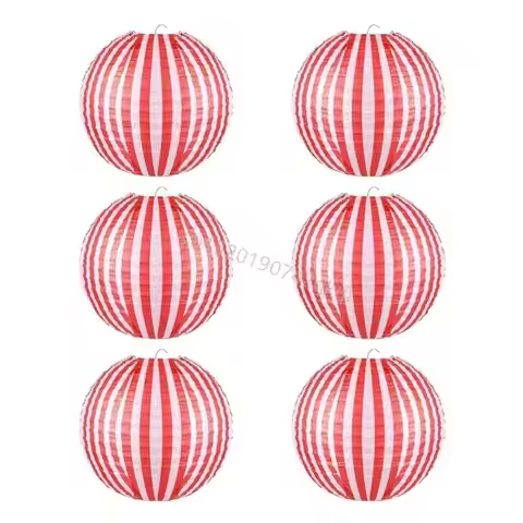 6PCS Classical Red White Stripe Paper Lanterns Suitable For Various Occasion Like Festivals And Part