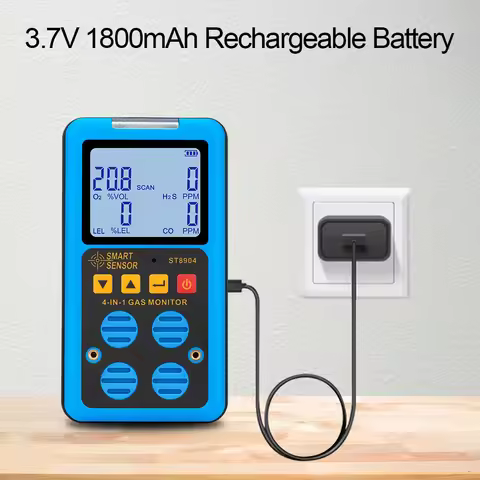 4 in 1 Gas Detector Oxygen O2 Hydrogen Sulfide H2S Carbon Monoxide CO Combustible Gas LEL Gas Analyz