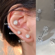6Pcs S925 Silver Sterling Silver Zircon Stone Ear Stick Earrings Mini Shine Exquisite Ear Bone Nails