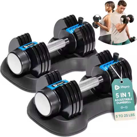 Lifepro Adjustable Dumbbells Set – 15lb, 25lb Pair or 43lb, 55lb & 90lb Single – Quick Adjustment, A